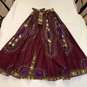 SB Fashion Maxi Skirt Womens One Size Purple African Dashiki Print Boho Style